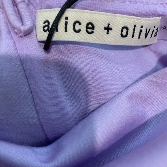 NWT custom ALICE + OLIVIA Hartley Open Tie Back Tiered Mini DRESS. Size 4. - Picture 10 of 13